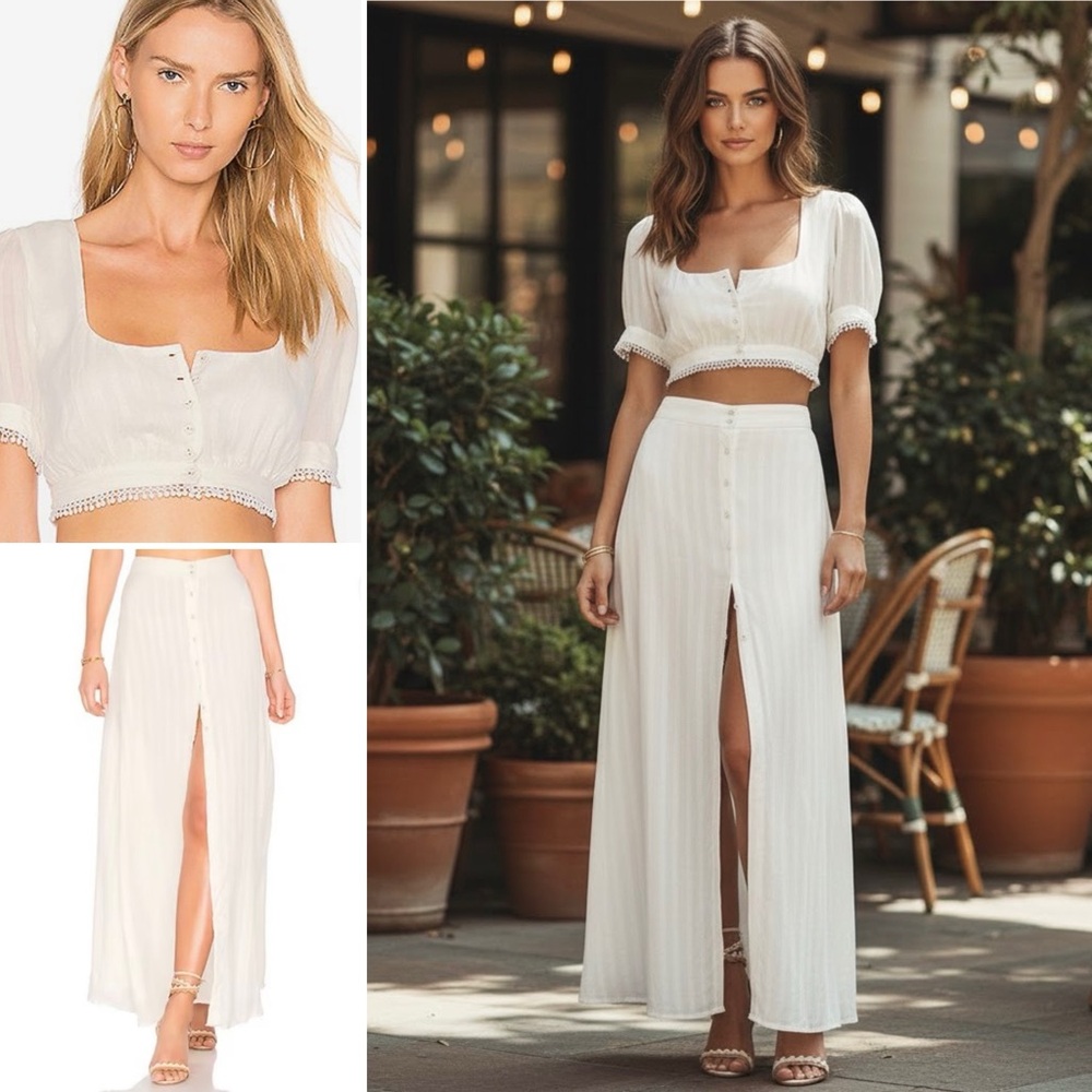 MINT MAJORELLE REVOLVE CACTUS CROP TOP MAXI SKIRT 2-PIECE SET OUTFIT IVORY $266